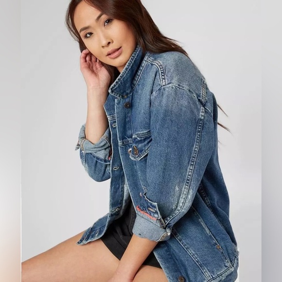 Free People Indigo Blue Ramona Denim Trucker Jacket - Picture 2 of 11